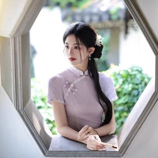 2025紫色 韵格温柔梦新中式 新款 绝美卿 旗袍少女气质连衣裙夏季