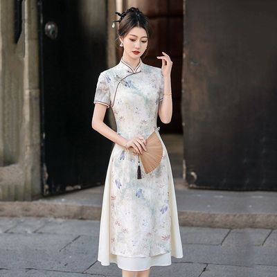 爱旗遮肚子微胖显瘦2025年轻连衣裙新款款旗袍改良版穿奥黛平时新