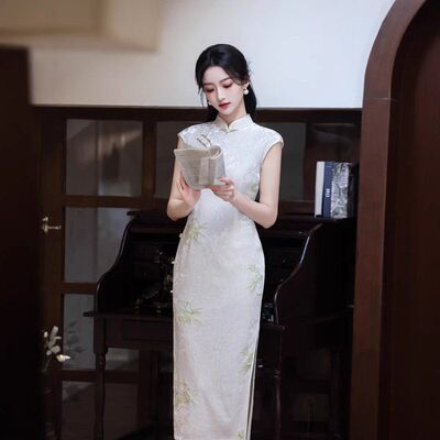 曼玉旗袍气质春夏年会素雅丝绒