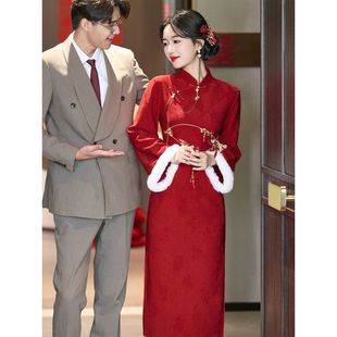 洛士订婚新中式礼服裙敬酒服套装结婚旗袍冬装婚服红色新娘马甲女