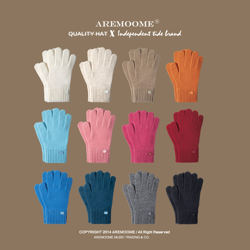 澳洲100%全羊毛针织手套女冬季加厚保暖户外防寒分指可触屏手套