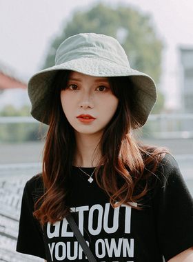 全棉春夏渔夫帽女韩版百搭遮阳纯色帽子ins日系大檐防晒盆帽男潮