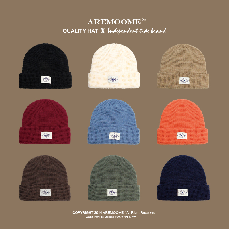 AREMOOME针织帽秋冬华夫格毛线帽