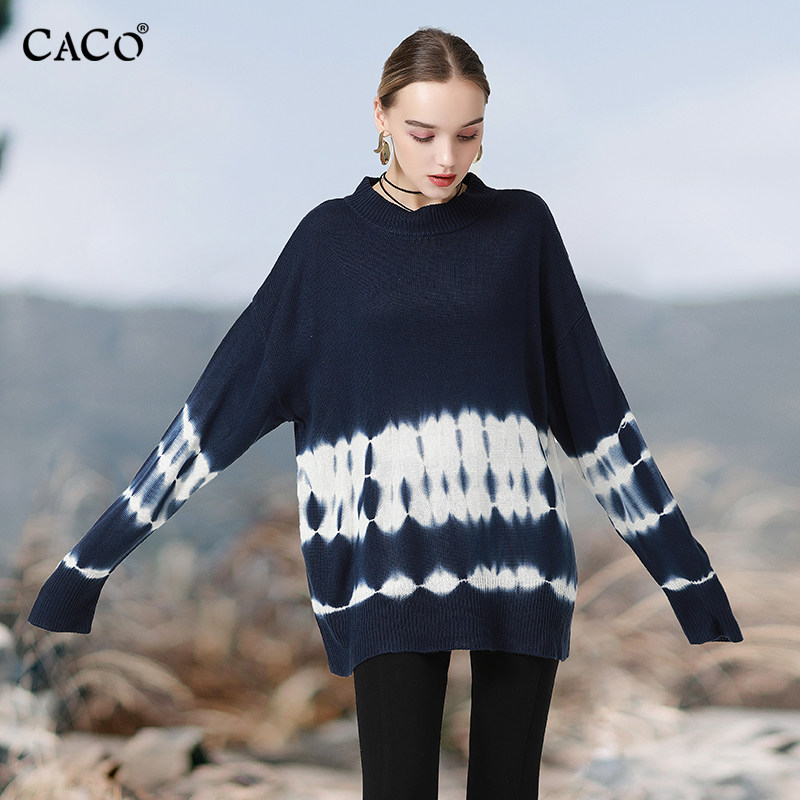 潮牌毛衣女宽松中长款2025秋新品扎染上衣女长袖慵懒风套头针织衫