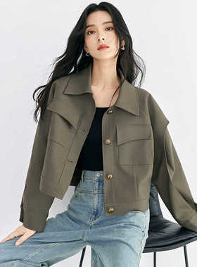 设计感个性长袖小个子短款外套夹克外搭上衣洋气春季新款复古女装
