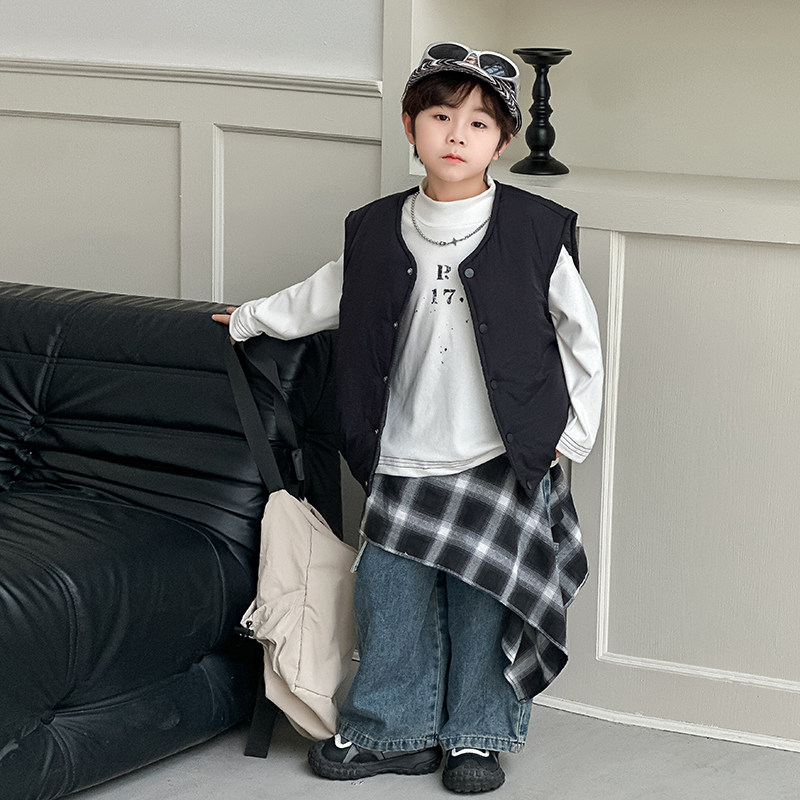 韩版儿童马甲秋冬时尚男女童纯色整张棉坎肩上衣中大小童背心外穿