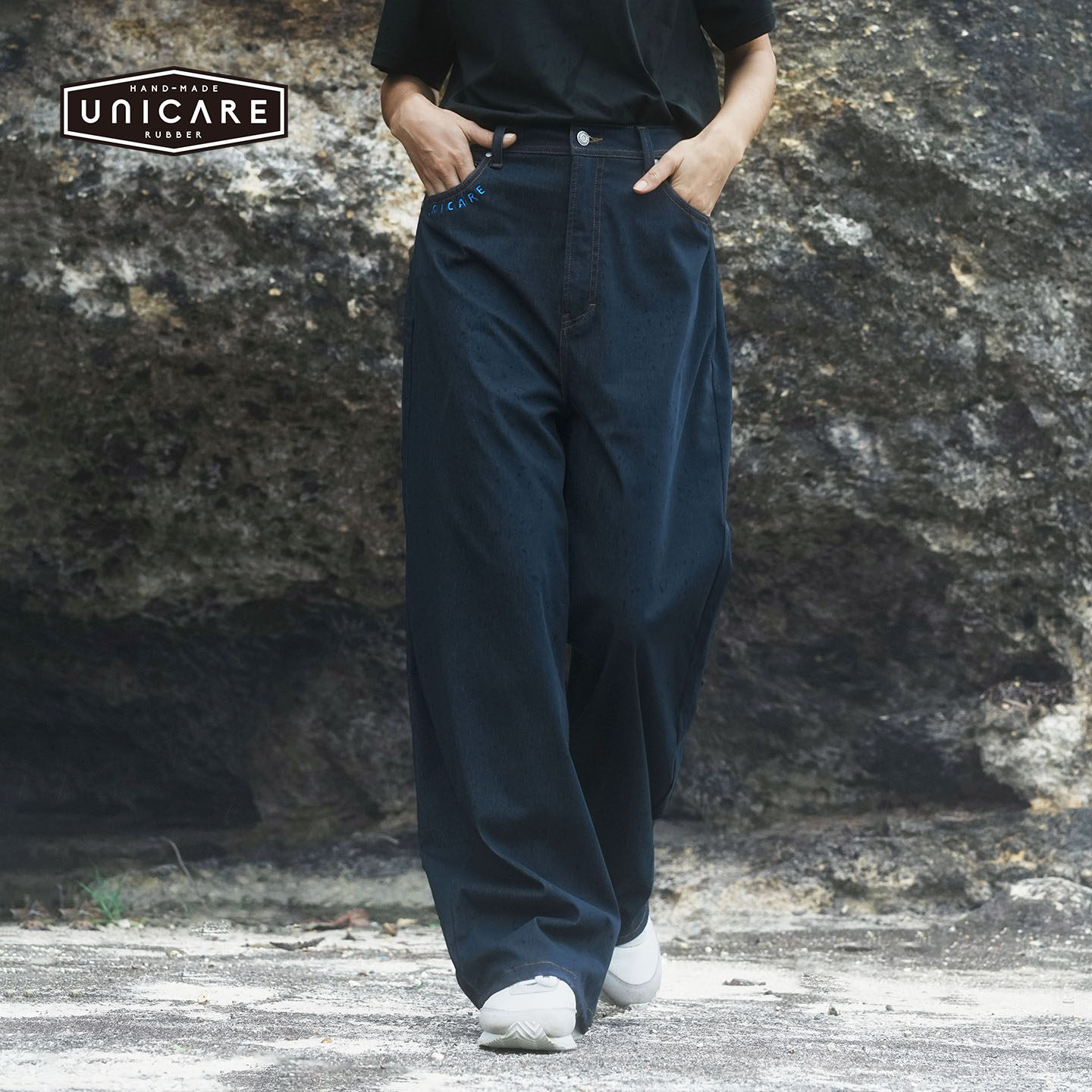 UNICARE弯刀牛仔裤女2026年新款 春秋加长宽松休闲阔腿裤镰刀裤子图片