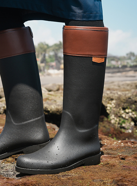 UNICARE雨鞋女时尚款外穿 欧美高筒雨靴 防水防滑 街边户外潮牌