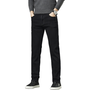 秋冬款纯黑色加绒加厚高弹力牛仔裤男款潮青年商务休闲大码长裤子