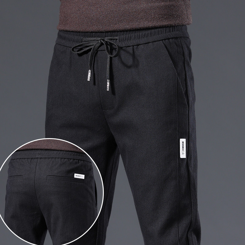 松紧腰休闲牛仔裤男士秋冬款弹力直筒宽松男裤秋季长裤子系带抽绳