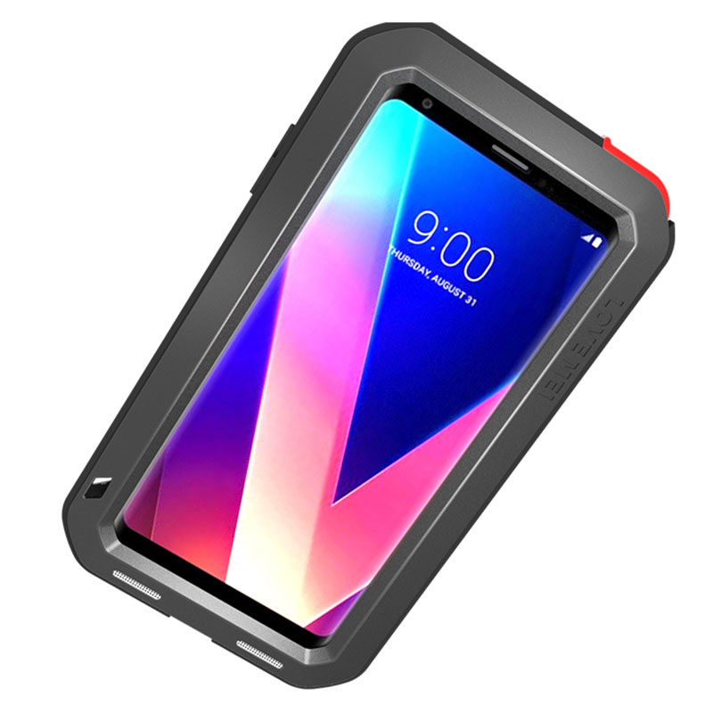 LOVE MEI Powerful Water Resistant Shockproof Dust/Dirt/Snow Proof Aluminum Metal Outdoor Gorilla Glass Heavy Duty Case Cover for LG V30