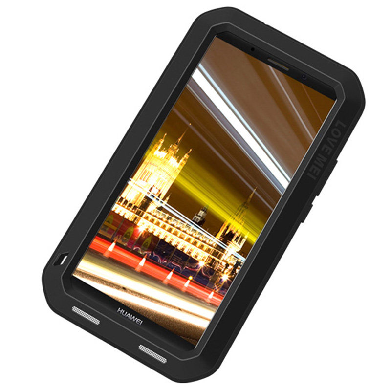 LOVE MEI Powerful Water Resistant Shockproof Dust/Dirt/Snow Proof Aluminum Metal Outdoor Gorilla Glass Heavy Duty Case Cover for Huawei Mate 10 Pro