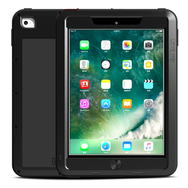 LOVE MEI Powerful Water Resistant Shockproof Dust/Dirt/Snow Proof Aluminum Metal Outdoor Gorilla Glass Heavy Duty Case Cover for Apple iPad (2017) 9.7-inch
