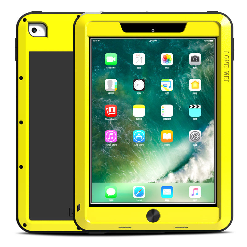 LOVE MEI Powerful Water Resistant Shockproof Dust/Dirt/Snow Proof Aluminum Metal Outdoor Gorilla Glass Heavy Duty Case Cover for Apple iPad (2017) 9.7-inch