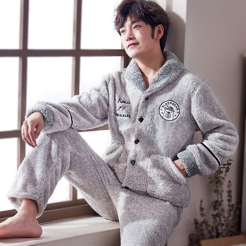 男士睡衣冬季珊瑚绒加厚加绒青少年款保暖家居服秋冬天法兰绒套装