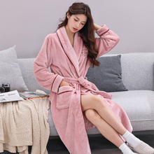 睡袍女秋冬季法兰绒加厚加绒睡衣珊瑚绒浴袍女长款大码家居服晨袍