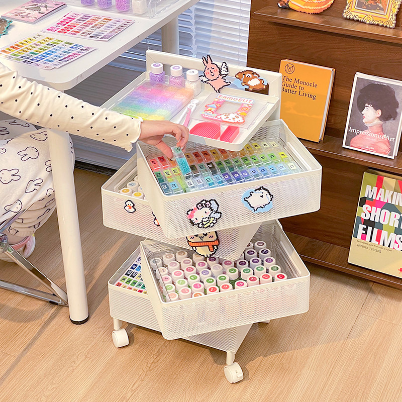 拼豆收纳推车工具铁艺可旋转颗粒分装瓶置物架落地多层带轮移动,收纳整理,整理架/置物架/收纳架,淘宝优惠券,粉丝福利购,淘宝优惠卷