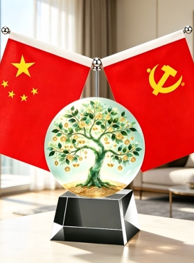创意发财树五星小红旗桌面摆件