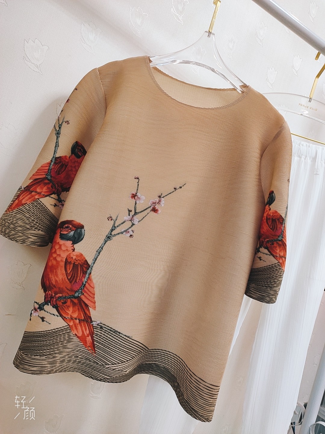 三宅褶皱2020年新品春夏中国风印花卉大码显瘦T恤上衣一生