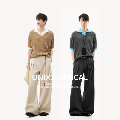 Unixx老钱风假两件双V海鸥polo衫