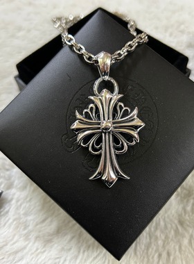 2025做旧新款欧美霸气十字架项链男女潮牌复古泰银个性嘻哈毛衣链