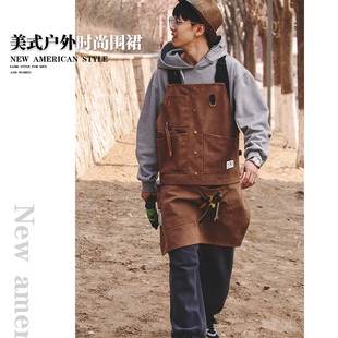 美式户外围裙高档复古耐磨园艺师木工野炊营地男女牛仔工作服定制