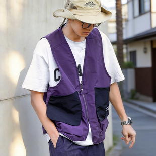 日系机能多口袋工装 围裙 V领马甲男女街头bf运动背心宽松坎肩无袖