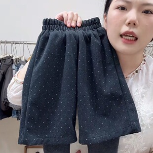 2025女童假两件波点韩版长裤加绒加厚冬季新款女宝宝时髦裤子靴裤