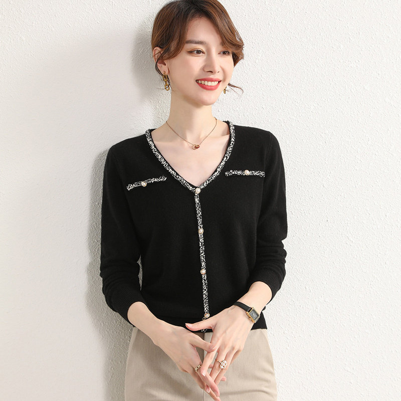 여성용 울 바닥 스웨터 2021 가을 겨울 새로운 캐주얼 한국 스타일 느슨한 V 넥 내부 및 외부 바닥 니트 스웨터
