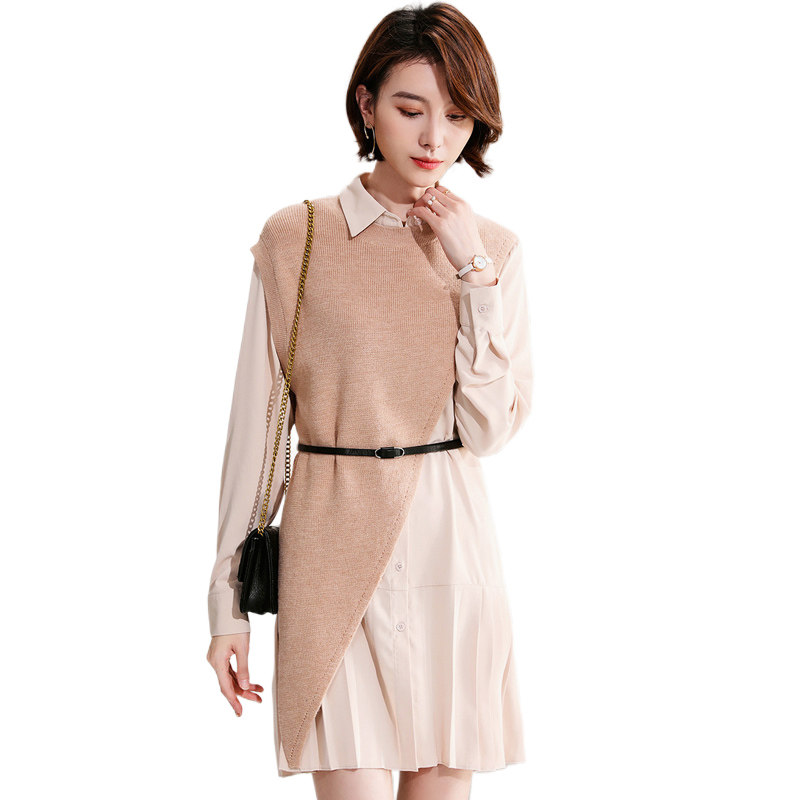 SHIRT DRESS WOMENS 2021 SUMMER NEW TEMPERAMENT TWO-PIECE SUIT WAIST SMALL MAN LONG SLEEVE FRENCH DRESS GODDESS FAN