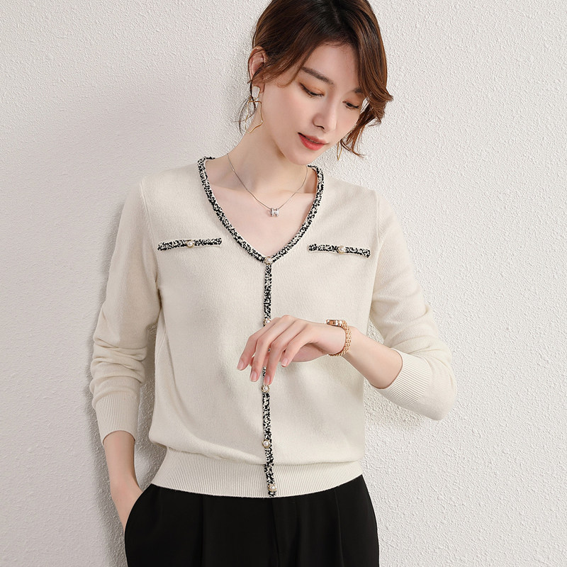 여성용 울 바닥 스웨터 2021 가을 겨울 새로운 캐주얼 한국 스타일 느슨한 V 넥 내부 및 외부 바닥 니트 스웨터