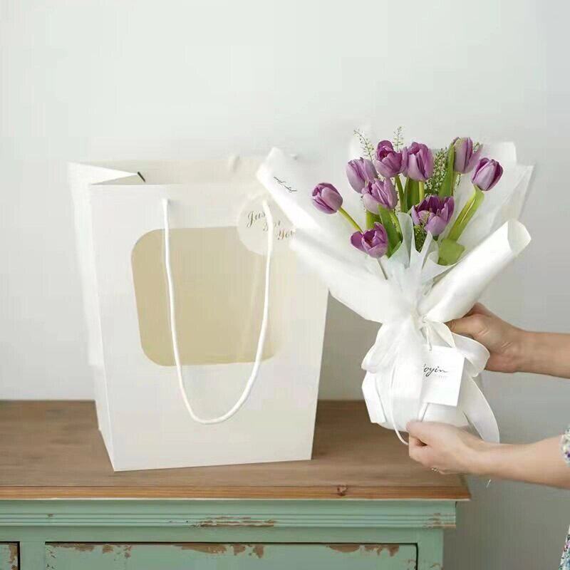 情人节鲜花手提袋梯形礼袋diy材料花束手提袋包装透明橱窗花袋子