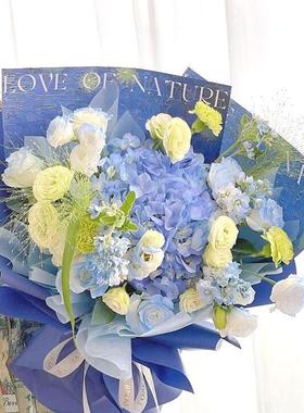 新款梵高油画花艺包装纸 复古蓝色海上星空向日葵莫奈花束包花纸