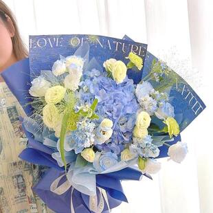 复古蓝色海上星空向日葵莫奈花束包花纸 纸 新款 梵高油画花艺包装