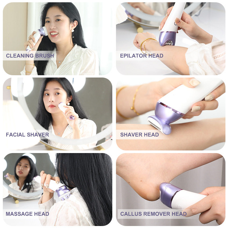 跨境IPX7七合一电动磨皮器女士剃毛器按摩洁面刷剃腋毛腿毛拔毛器