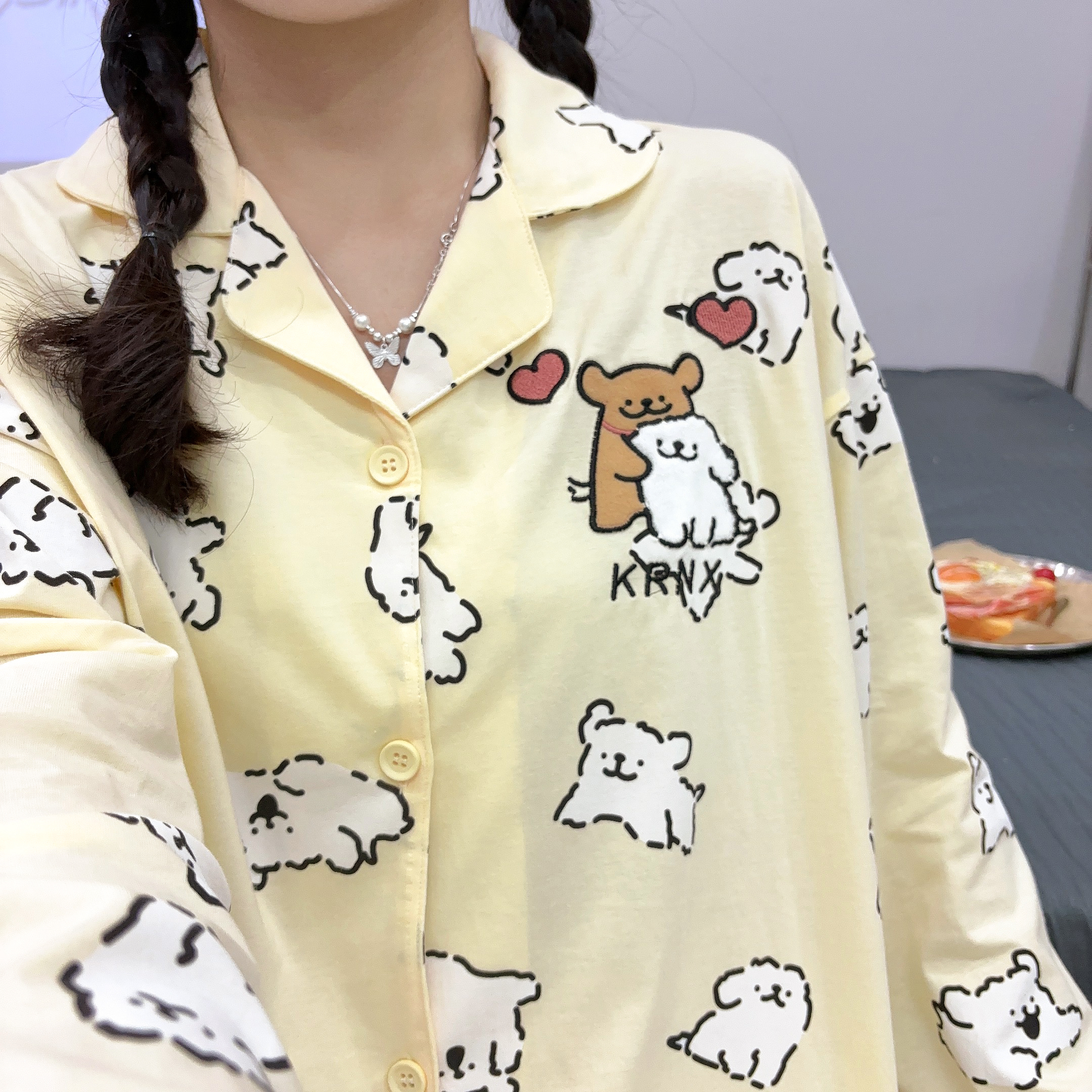 情侣100%纯棉线条小狗高级感睡衣