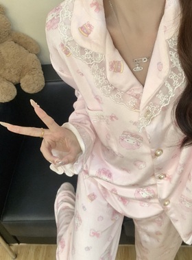 甜美paino小羊海岛绒睡衣女秋冬季长袖保暖日系可爱三丽鸥家居服