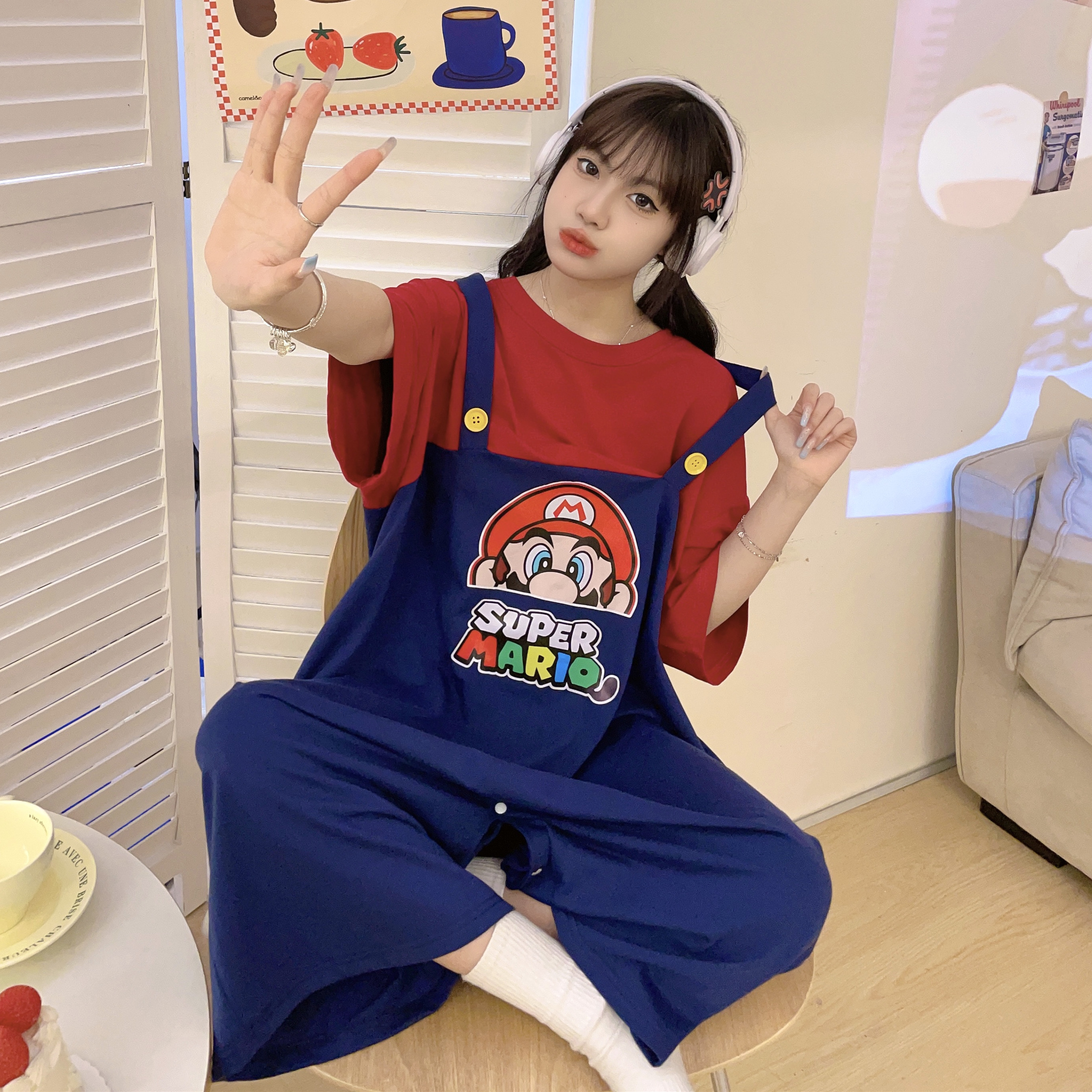 纯棉超级马里奥可爱连体服睡衣女