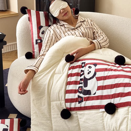 新款可爱毛球抱枕被子两用