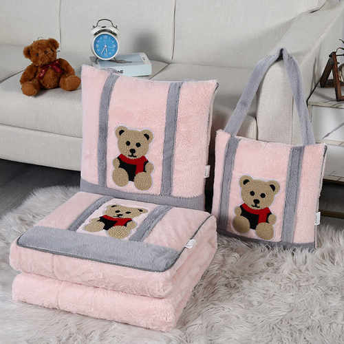 手提午睡卡通熊抱枕被子两用