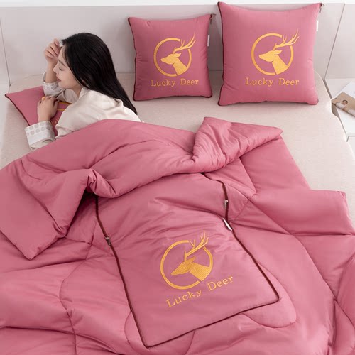 全棉鹿抱枕被子两用纯棉