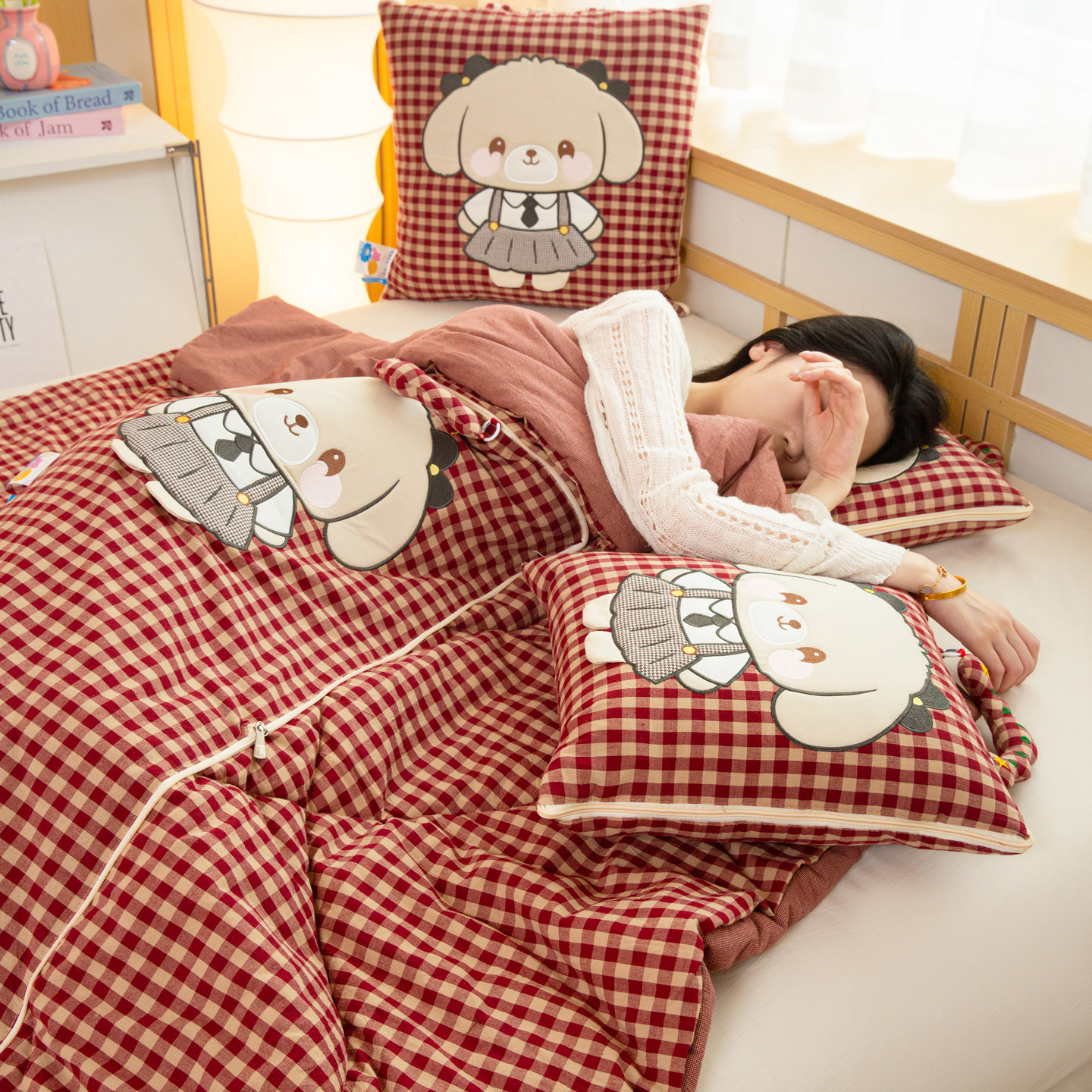 全棉手提色织抱枕被子两用卡通学生午休纯棉被车载靠礼品抱枕四季