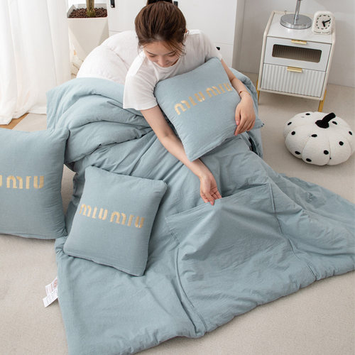 全棉口袋被抱枕被子两用纯棉夏被