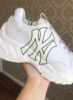 MLB休闲鞋男女款NY洋基队潮流情侣小白鞋厚底增高老爹鞋3ASHC101N