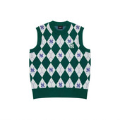 国内现货MLB新款 马甲背心3FKPM0334 女菱格纹老花高领针织毛衣无袖
