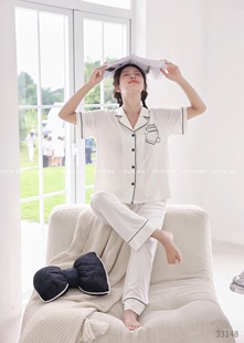 沁慕睡衣女士春秋夏天丝棉日系韩版 时尚 甜美公主风短袖 家居服套装