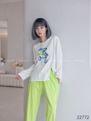 女士纯棉可外穿长袖睡衣套装