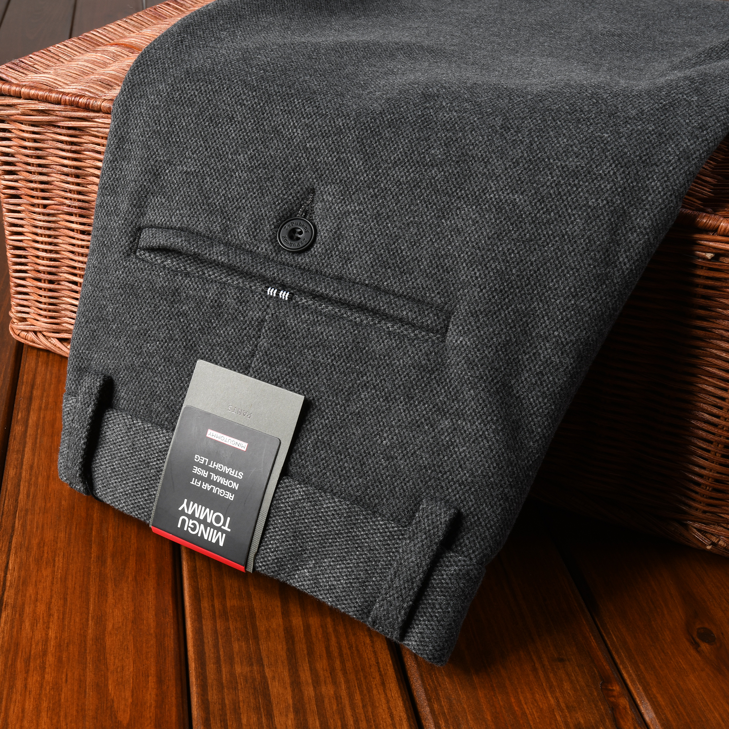 欧洲站汤米 Mingu Tommy男士冬季厚款羊毛呢免烫商务直筒休闲裤子