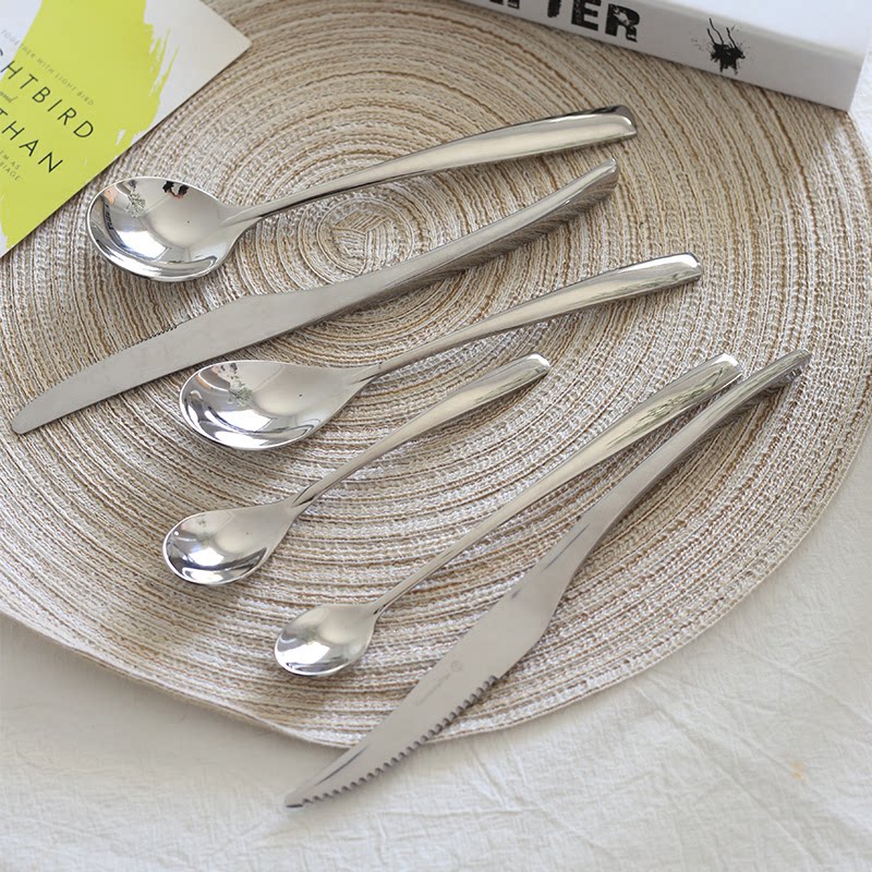 欧式简约家用不锈钢牛排刀叉汤勺子四件套甜品叉勺餐厅西餐具
