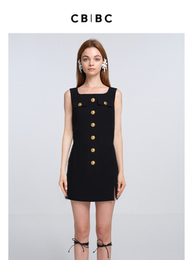 Christopher Bu设计师早秋聚会通勤穿搭黑色小香风无袖修身连衣裙